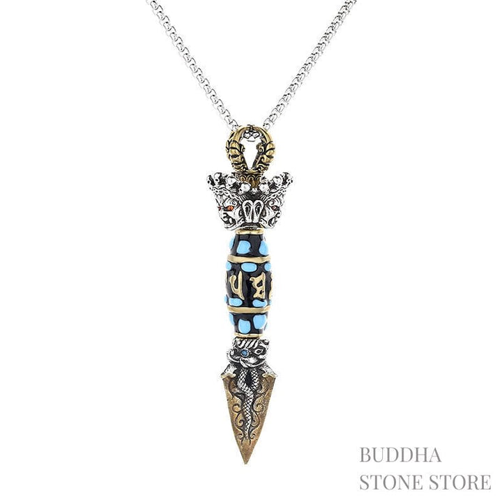 BWOOOH Tibet Om Mani Padme Hum Dzi Bead Dorje Vajra Pattern Wealth Rotatable Necklace Pendant
