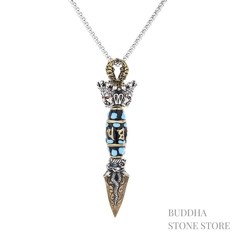 BWOOOH Tibet Om Mani Padme Hum Dzi Bead Dorje Vajra Pattern Wealth Rotatable Necklace Pendant