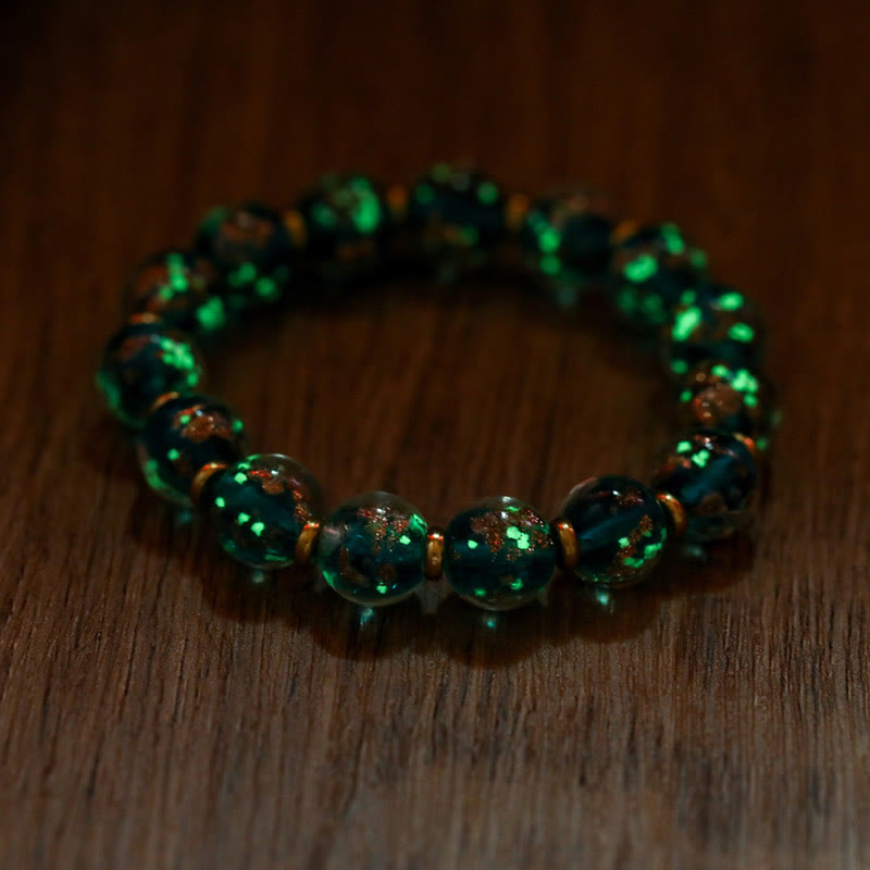 BWOOOH Gold Swallowing Beast Family Charm Luminous Fluorescent Liuli Glass Bead Success Bracelet