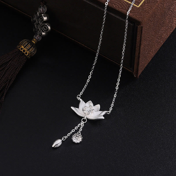 BWOOOH 999 Sterling Silver Lotus Flower Pod Carved Enlightenment Necklace Pendant
