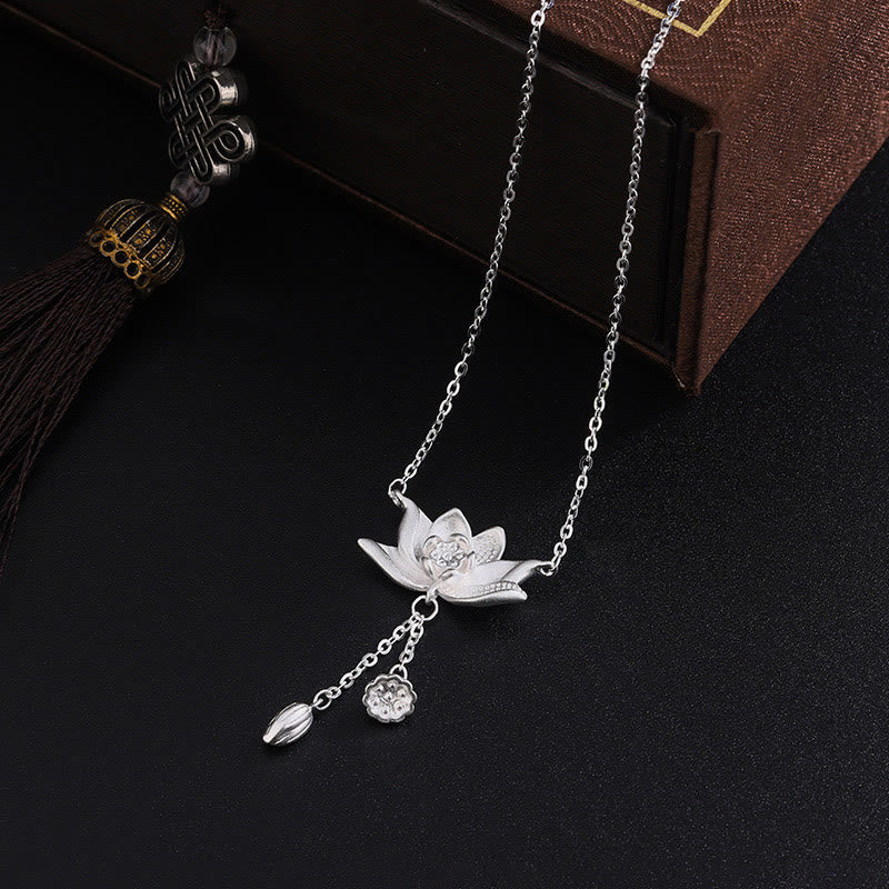 BWOOOH 999 Sterling Silver Lotus Flower Pod Carved Enlightenment Necklace Pendant