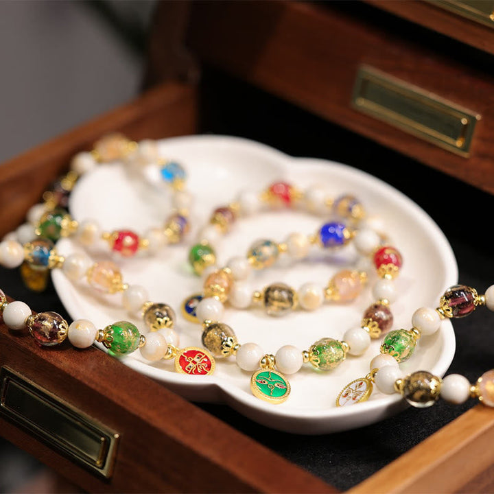 BWOOOH Tibetan Five God Of Wealth Fortune Liuli Glass Bead Incense Ash Porcelain Bead Charm Bracelet