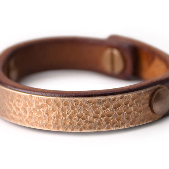 BWOOOH Vintage Handmade Texture Copper Brass Leather Wealth Bracelet Bangle