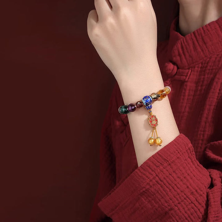 BWOOOH Tibetan Colorful Incense Ash Liuli Glass Bead Om Mani Padme Hum Dorje Vajra 18 Beads Wrist Mala