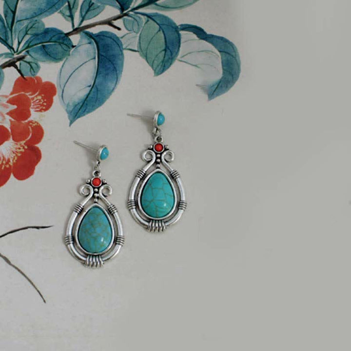 BWOOOH Tibet Vintage Turquoise Waterdrop Strength Drop Dangle Earrings Clips