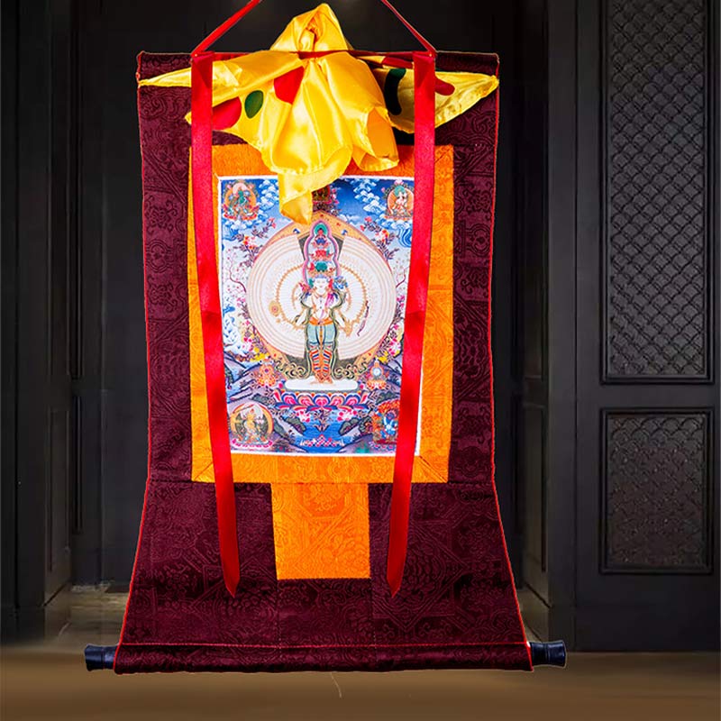 BWOOOH Tibetan Thousand-handed Avalokitesvara Framed Thangka Blessing Decoration | natural stone spiritual home decor