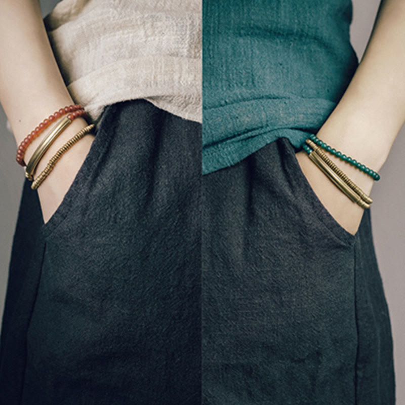 BWOOOH Tibetan Various Agate Stone Copper Protection Triple Wrap Bracelet
