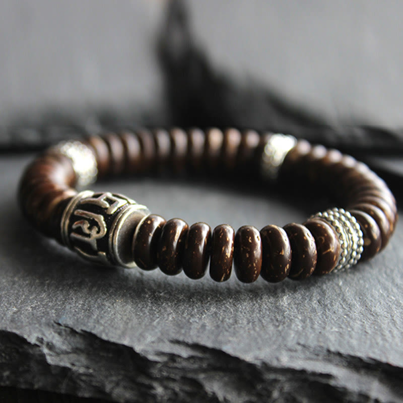 BWOOOH Natural Tibetan Coconut Shell Om Mani Padme Hum Positive Bracelet | spiritual healing bracelet