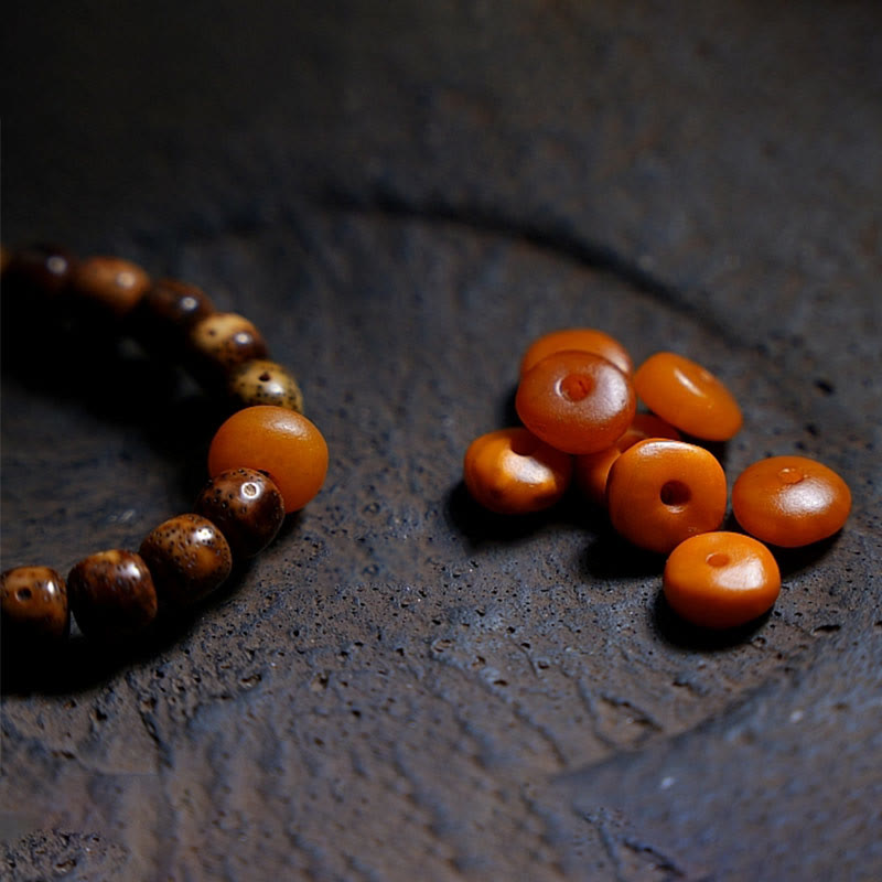 BWOOOH Tibetan Bodhi Seed Amber Dzi Bead Agate Zakiram Goddess of Wealth Beads Triple Wrap Bracelet