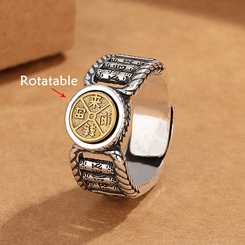 BWOOOH Tibetan Om Mani Padme Hum Carved Design Copper Coin Purity Rotatable Ring — Copper Tibetan bracelet for spiritual h...