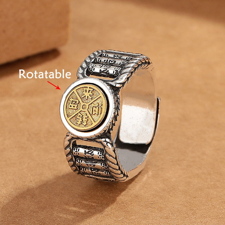 BWOOOH Tibetan Om Mani Padme Hum Carved Design Copper Coin Purity Rotatable Ring — Copper Tibetan bracelet for spiritual h...