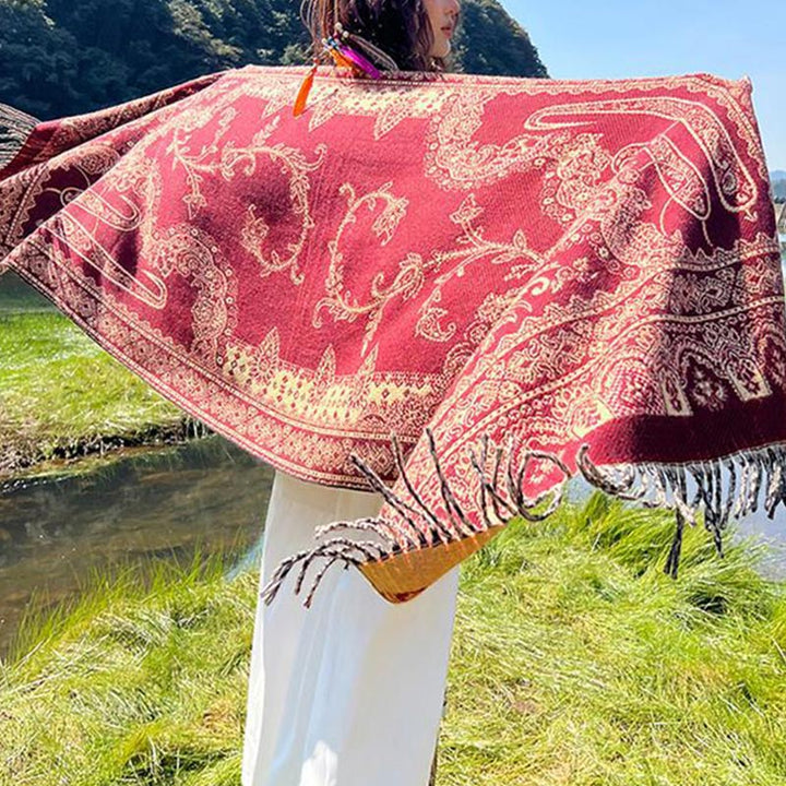 BWOOOH Vintage Tibetan Leaves Pattern Design Shawl Cozy T