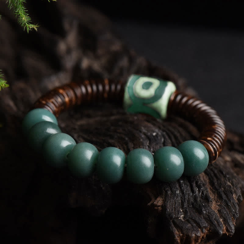 BWOOOH Tibetan Cyan Bodhi Seed Dzi Bead Coconut Shell Keep Away Evil Spirits Bracelet