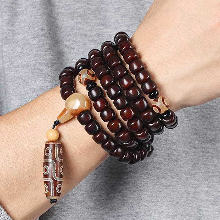 BWOOOH 108 Mala Beads Three-eyed Dzi Bead Nine-eye Dzi Bead Jade Luck Bracelet