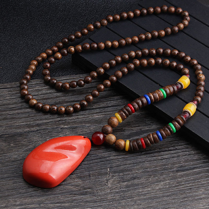 BWOOOH Tibetan Wenge Wood Bodhi Seed Agate Balance Peace Necklace Pendant