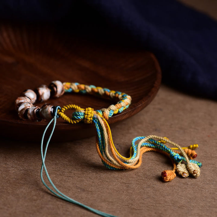 BWOOOH Handmade Multicolored Rope Liuli Glass Bead Fortune Braided Bracelet