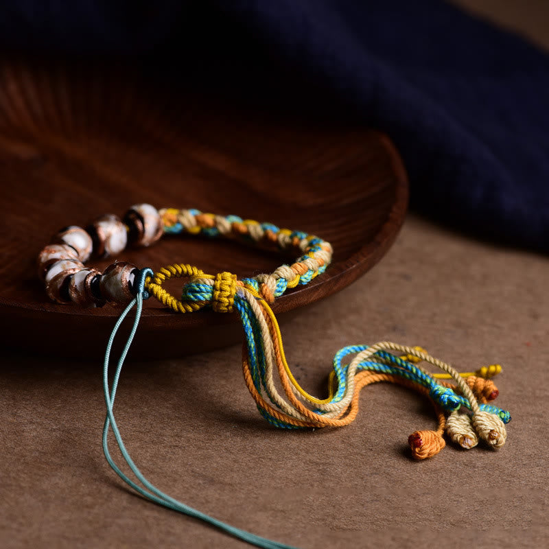 BWOOOH Handmade Multicolored Rope Liuli Glass Bead Fortune Braided Bracelet