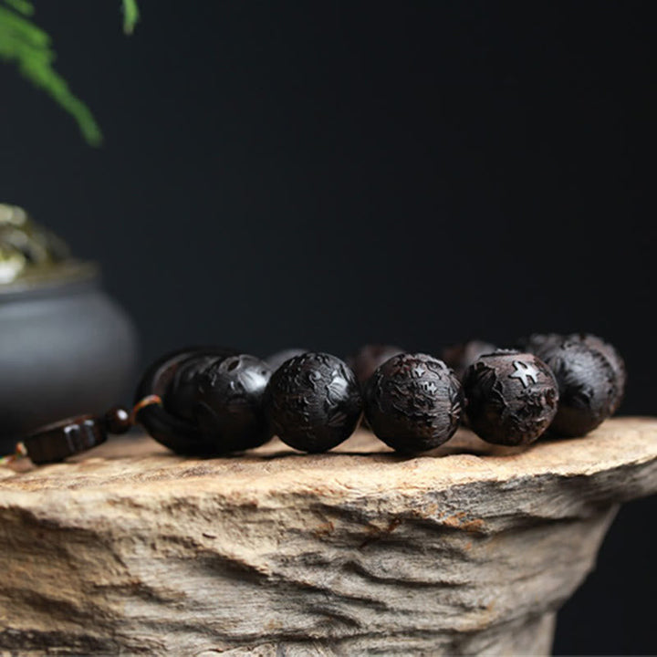BWOOOH Ebony Wood Chinese Character Yin Yang Engraved Gourd Balance Bracelet