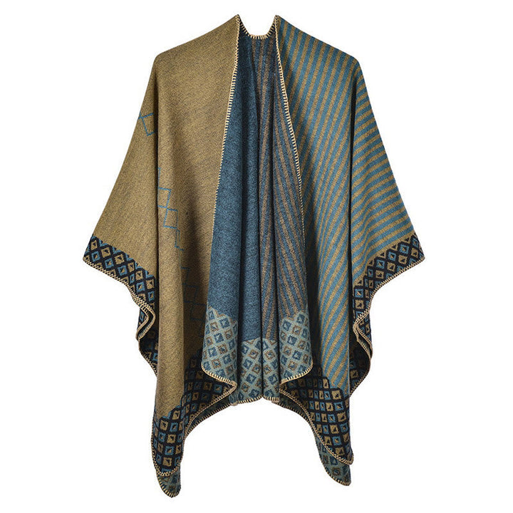 BWOOOH Tibetan Shawl Striped Diamond Pattern Winter Warm 