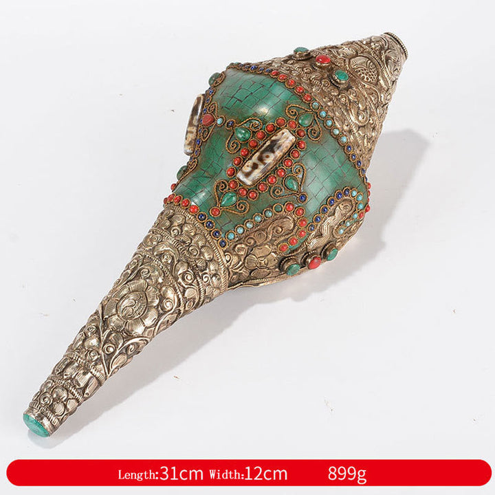 BWOOOH Tibetan Handmade Shankha Om Mani Padme Hum Buddha Avalokitesvara Turquoise Conch | Turquoise