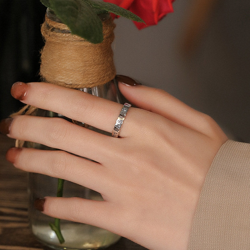 BWOOOH 925 Sterling Silver Six True Words Calm Wisdom Ring