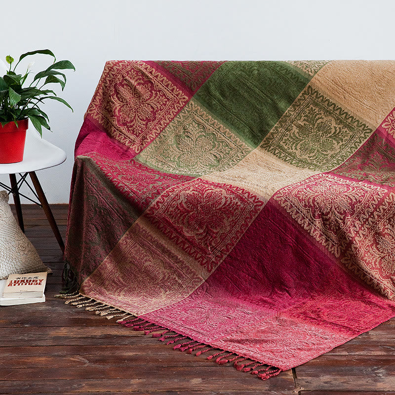 BWOOOH Tibetan Multicolored Flower Pattern Hand-Dyed Blan