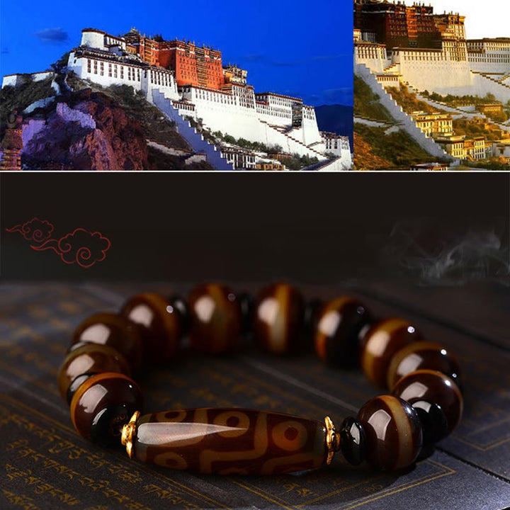 BWOOOH Tibetan Natural Nine-Eye Dzi Bead Agate Wealth Blessings Bracelet  -  Dzi Tibetan bracelet for spiritual healing and ...