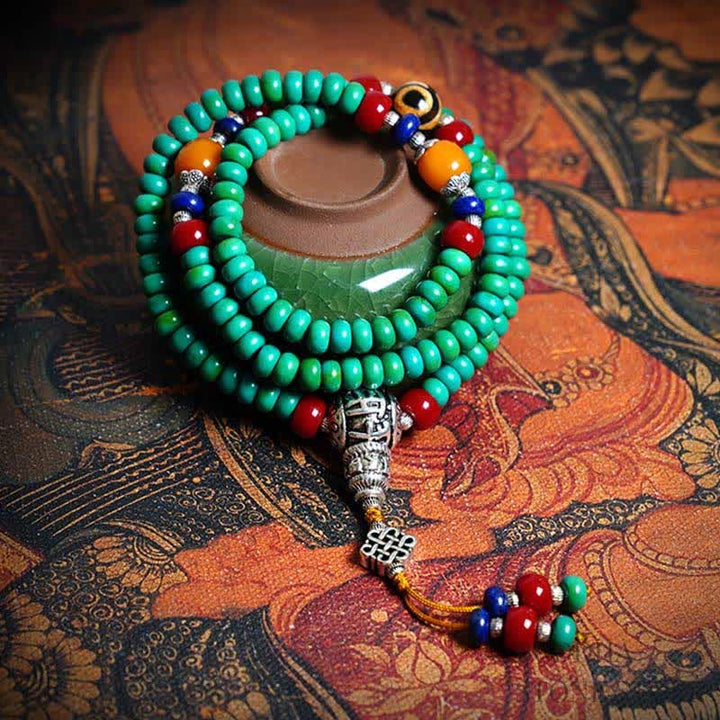 BWOOOH 108 Mala Beads Tibetan Turquoise Dzi Bead Protection Bracelet
