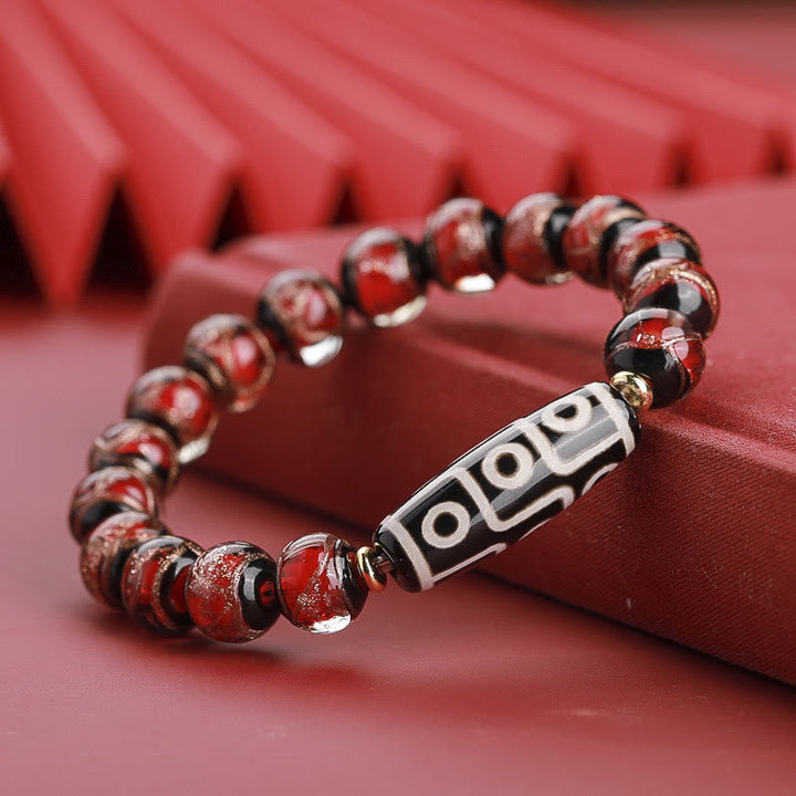 BWOOOH Tibetan Nine-Eye Dzi Bead Three-eyed Dzi Bead Liuli Glass Bead Wealth Bracelet | spiritual healing bracelet