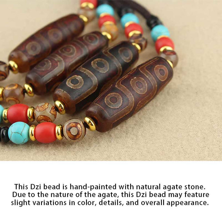 BWOOOH Tibetan Nine-Eye Dzi Bead Three-eyed Dzi Bead Protection String Necklaces Pendant