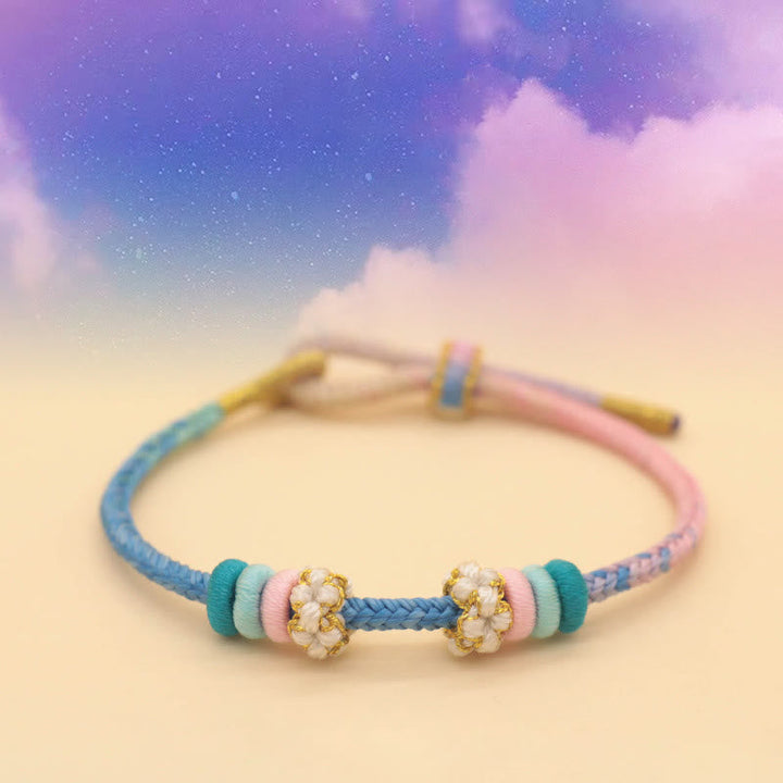 BWOOOH Handmade Eight Thread Peace Knot Peach Blossom Knot Luck Rope Braided Bracelet