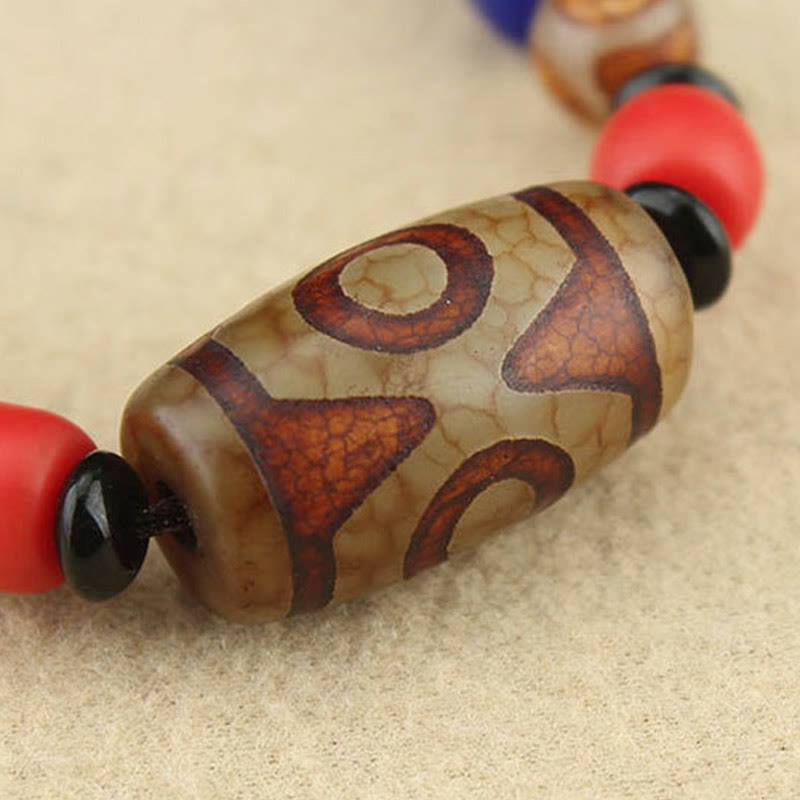 BWOOOH Tibetan Nine-Eye Dzi Bead Three-eyed Dzi Bead Protection String Necklaces Pendant