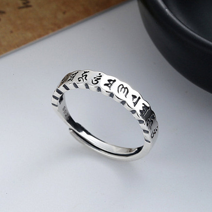 BWOOOH 925 Sterling Silver Six True Words Calm Wisdom Ring