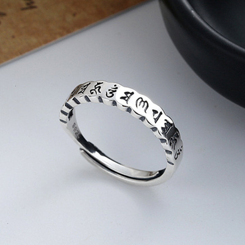 BWOOOH 925 Sterling Silver Six True Words Calm Wisdom Ring