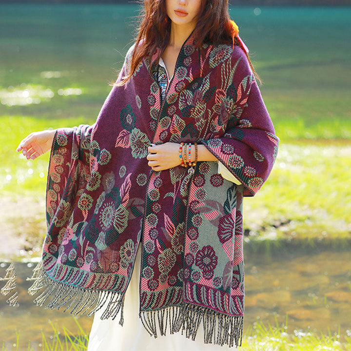 BWOOOH Tibetan Flower Floral Leaves Pattern Design Shawl 