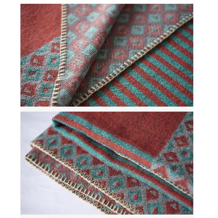 BWOOOH Tibetan Shawl Striped Diamond Pattern Winter Warm 