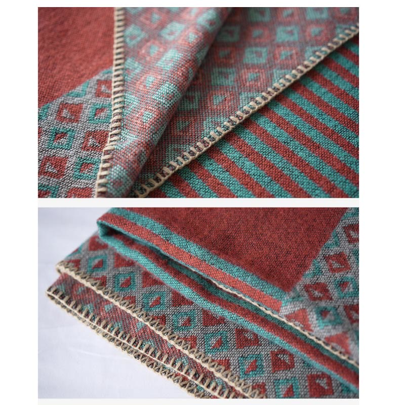 BWOOOH Tibetan Shawl Striped Diamond Pattern Winter Warm 