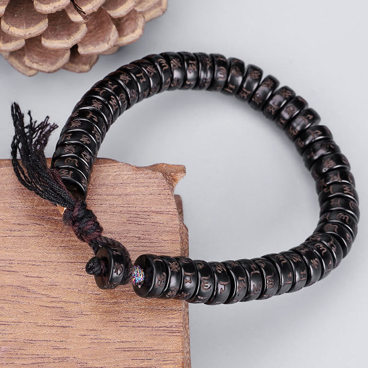 BWOOOH Tibetan Coconut Shell Beads Engraved Om Mani Padme Hum Mantra Positive String Bracelet
