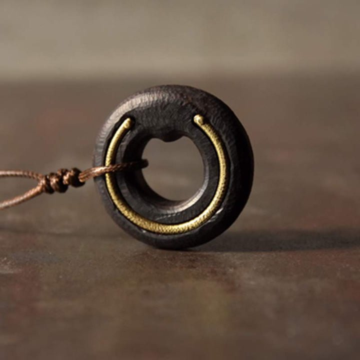BWOOOH Zen Circle Ebony Wood Peace Calm Necklace Pendant