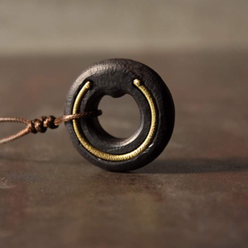 BWOOOH Zen Circle Ebony Wood Peace Calm Necklace Pendant