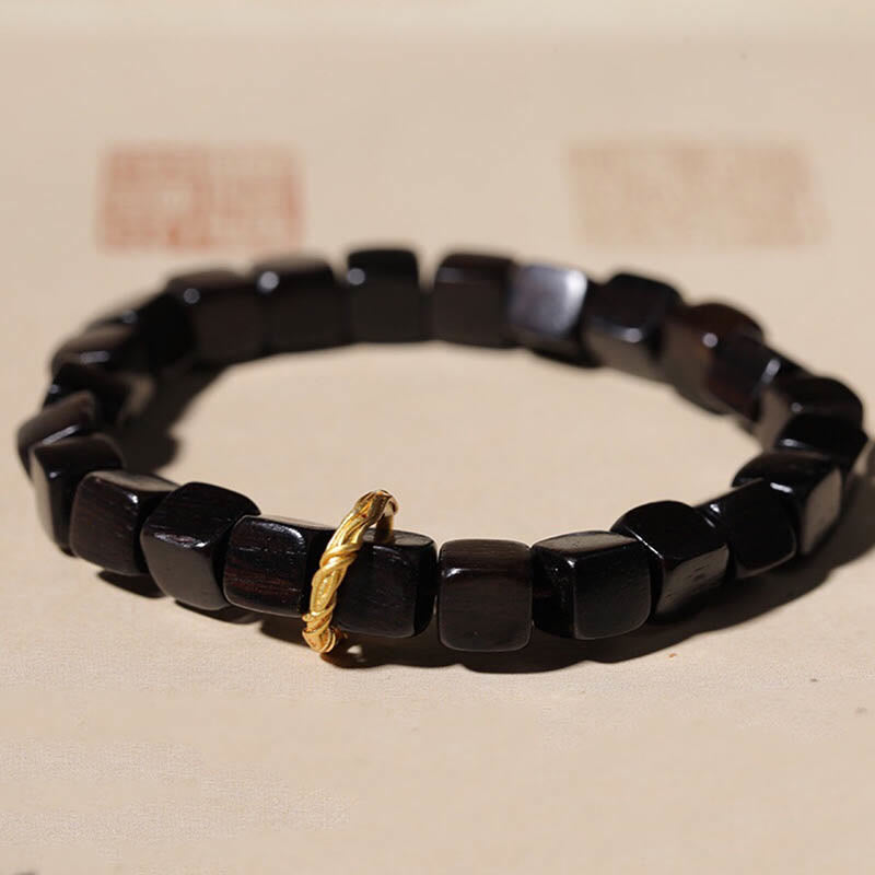 BWOOOH Tibetan Ebony Wood Square Beads Peace Calm Bracelet