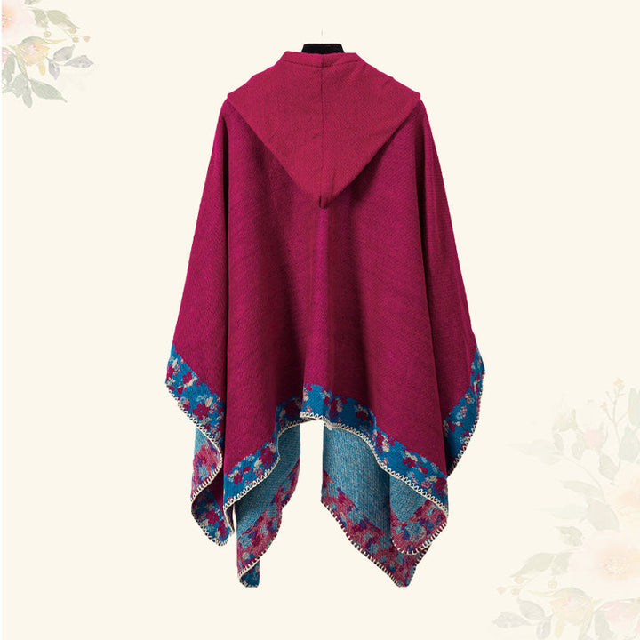 BWOOOH Tibetan Shawl Border Small Floral Flower Hooded Cl