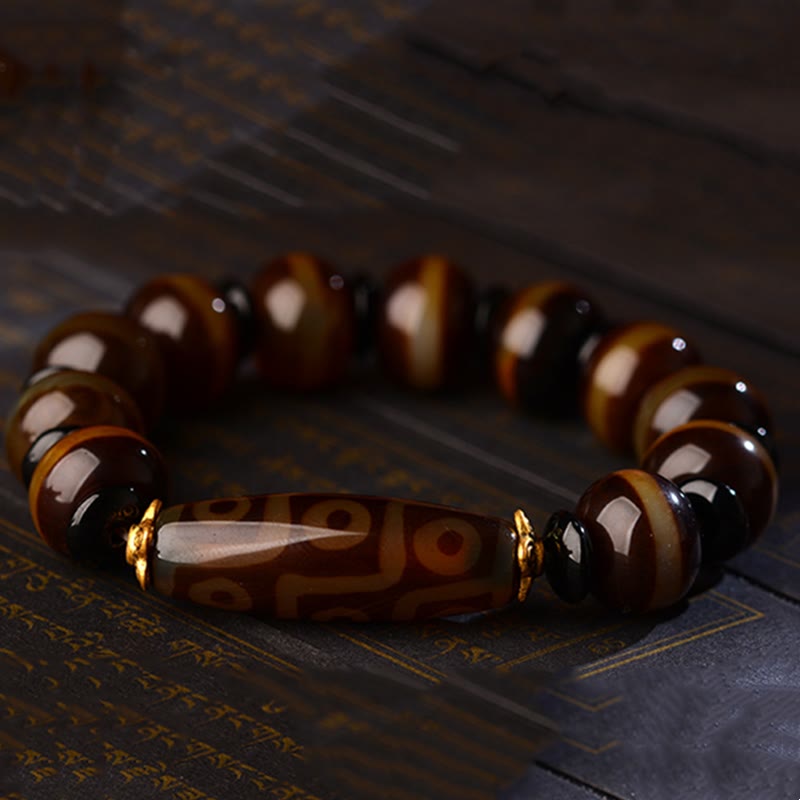 BWOOOH Tibetan Natural Nine-Eye Dzi Bead Agate Wealth Blessings Bracelet  -  Dzi Tibetan bracelet for spiritual healing and ...