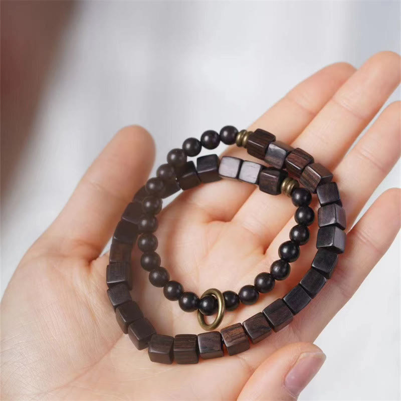 BWOOOH Tibet Ebony Wood Square Beads Peace Double Wrap Bracelet