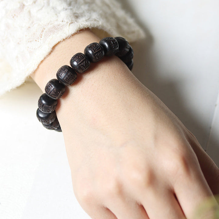 BWOOOH Tibet Ebony Wood Om Mani Padme Hum Engraved Balance Bracelet