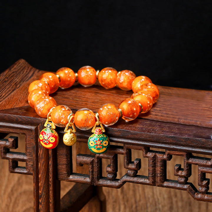 BWOOOH Gold Swallowing Beast Family Charm Luminous Fluorescent Liuli Glass Bead Success Bracelet