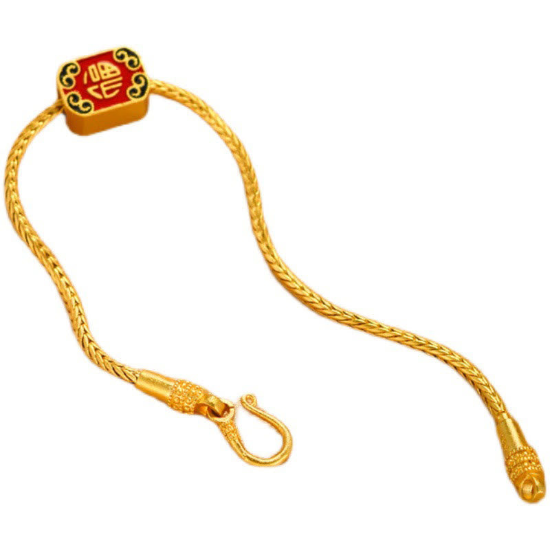 BWOOOH Tibetan 18K Gold Om Mani Padme Hum Lucky Koi Fish Fu Character Ingot Copper Coin Peace Bracelet