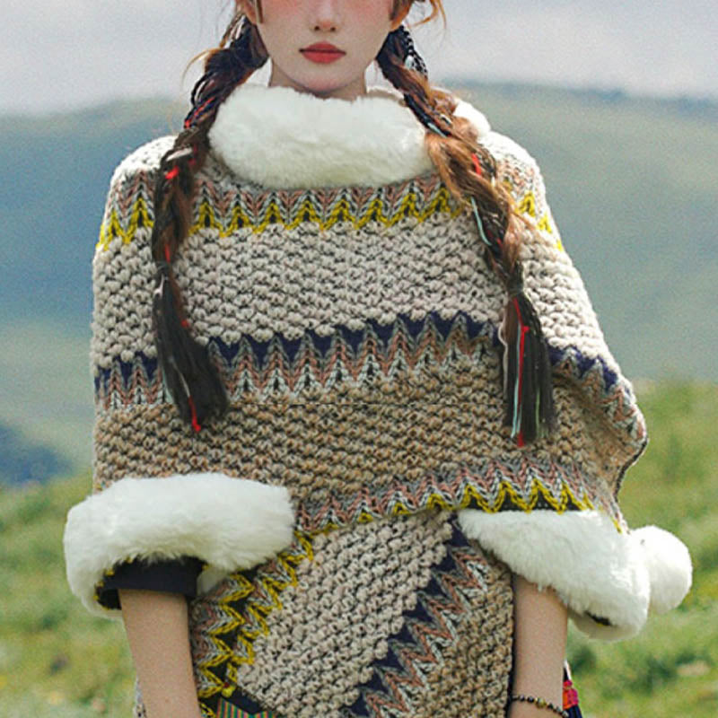 BWOOOH Tibetan Multicolored Striped Shawl Winter Cozy Tra