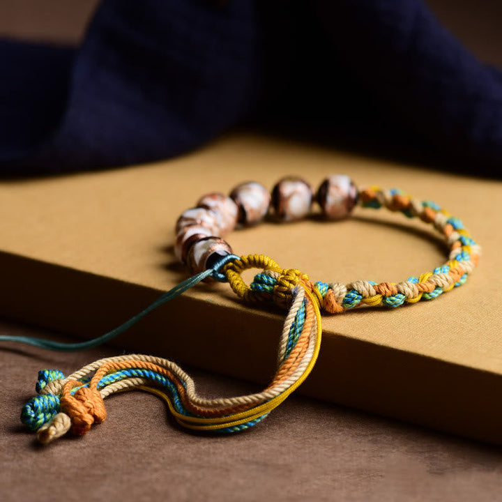BWOOOH Handmade Multicolored Rope Liuli Glass Bead Fortune Braided Bracelet