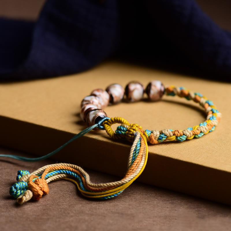 BWOOOH Handmade Multicolored Rope Liuli Glass Bead Fortune Braided Bracelet